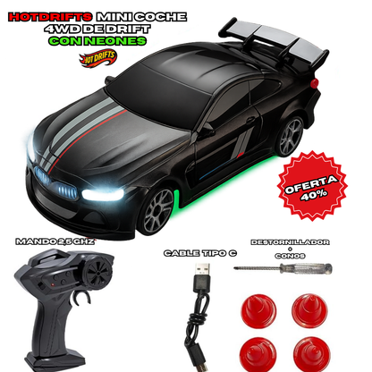 HotDrift™Neon Mini Coche RC 1/64 4WD con Luces LED